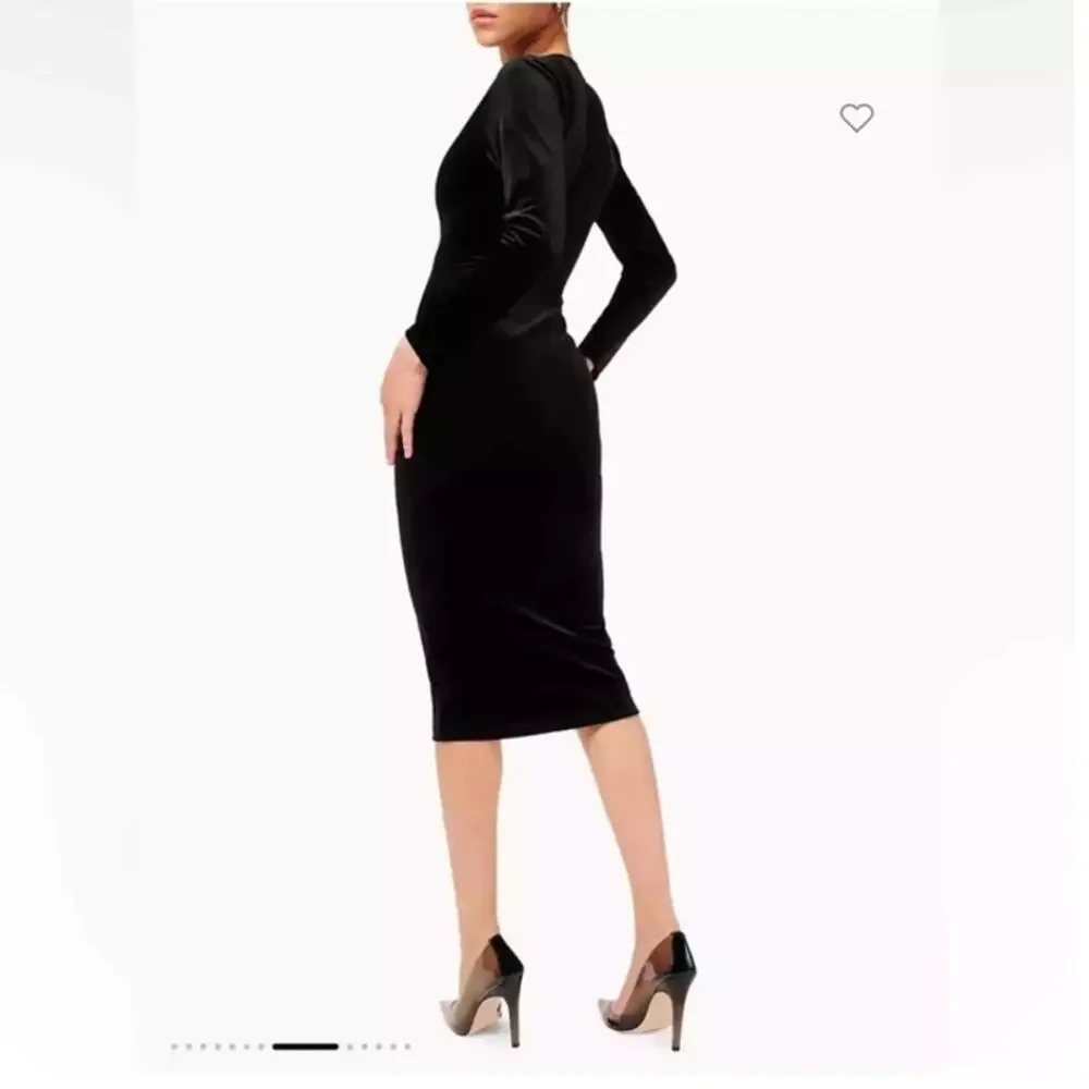 Good American Black Velvet Midi Dress Ribbed Size 2 -‎ Medium